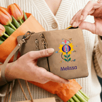 Personalized Folk Art Flower Portable PU Leather Wristlet Wallet with Card Holder and Name Mother's Day Birthday Gift for Women