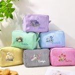 Personalisierte Vintage Geburt Blume Multicolor Portable Streifen Kosmetiktasche mit Namen tägliche Reise Essentials Geburtstag Geschenk für Frauen