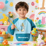 Personalized Peter Rabbit Egg Duck Sheep Waterproof Painting Baking Long Sleeve Apron with Name and Pocket Outdoor Activities Easter Gift for Kids