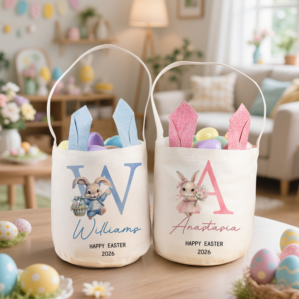 Panier de Pâques personnalisé avec texte année et nom Chasse aux oeufs Cadeau de Pâques pour enfants
