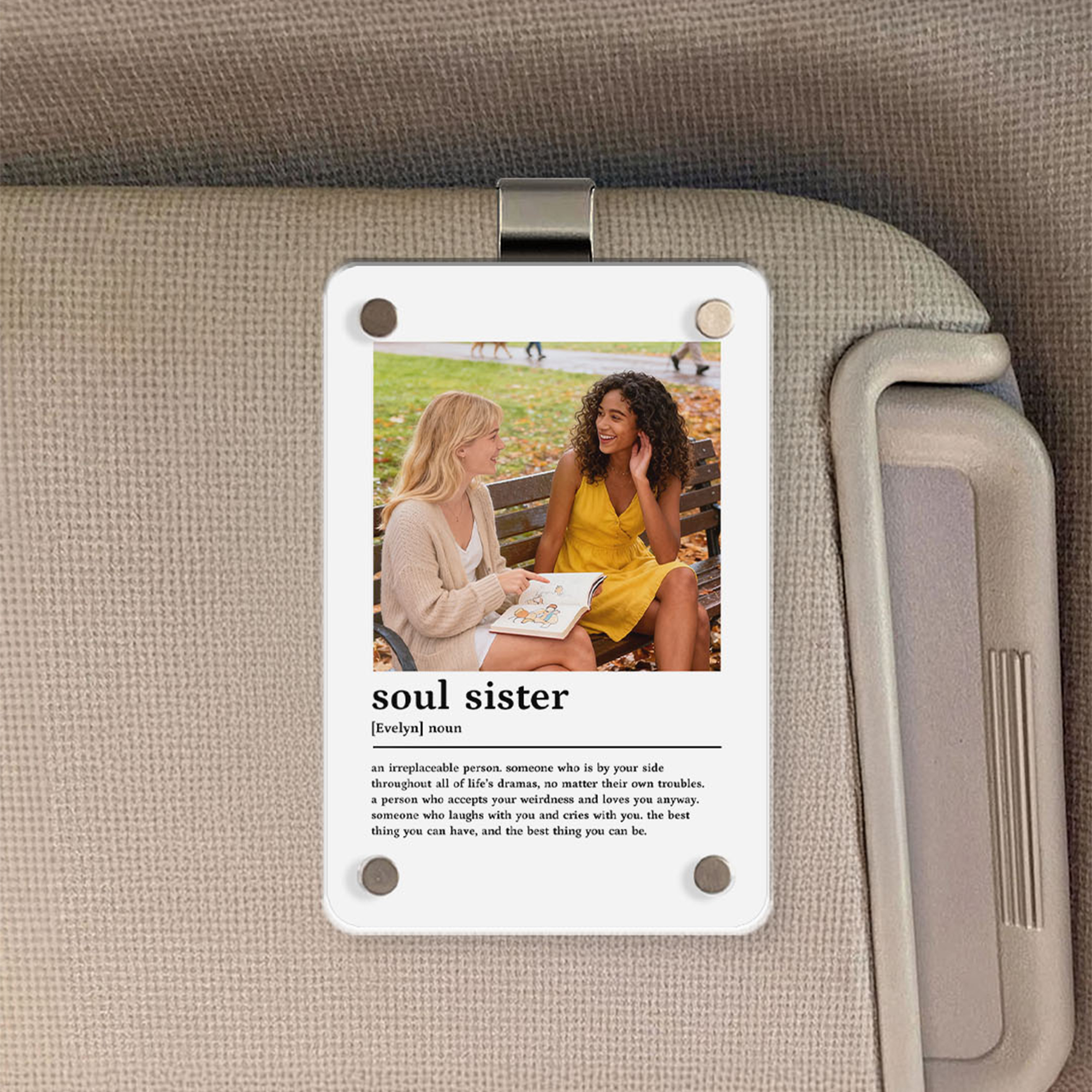 Clip de pare-soleil en acrylique personnalisé avec nom et texte Accessoires de voiture Cadeau d'anniversaire pour les amies, les amis et les sœurs