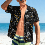 Personalised Cute Line Cartoon Character Stylish Hawaiian Shirt with Name Beach Party Essentials Father's Day Birthday Gift for Man Dad Family