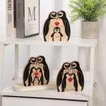 Personalised Wooden Black Penguin Family Red Heart Puzzle with 2-5 Engraved Names Home Decor Birthday Anniversary Gift for Family