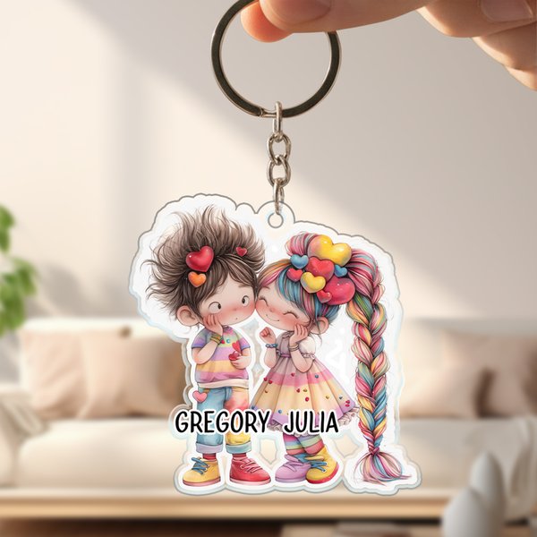 Personalised Cartoon Couple Acrylic Keychain with Names Daily Use Valentine's Day Anniversary Gift for Couple Boyfriend Girlfriend