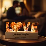 Veilleuse LED personnalisé avec 3-7 photos texte et nom - Photos collage découpées en forme de texte - Cadeau Saint-Valentin mariage pour couple