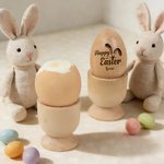 Personalised Happy Spring Bunny Wooden Easter Egg with Engraved Name Easter Basket Stuffers Home Decor Party Favors Gift for Kids