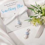 Breloque Perle d’eau douce bleue personnalisée avec nom et date - Cadeau pour chaussures bouquet jarretière ou robe de mariée