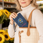 Personalized Folk Art Flower Portable PU Leather Wristlet Wallet with Card Holder and Name Mother's Day Birthday Gift for Women