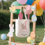 Personalisierte Floral niedlichen Hasen Initial Osterkorb mit Text Jahr und Name Ei Jagd Partei Ostern Geschenk für Kinder