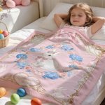Coperta personalizzata con fiocco floreale, cornice, corona, coniglio, con nome, decorazione della stanza, regalo di compleanno e di Pasqua per bambini e bambine.
