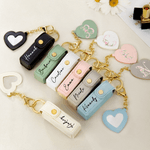 Personalized Heart-Shaped Mirror Floral PU Leather Lipstick Case Keychain with Name and Initial Wedding Birthday Gift for Bridesmaids Best Friends