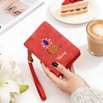 Personalized Folk Art Flower Portable PU Leather Wristlet Wallet with Card Holder and Name Mother's Day Birthday Gift for Women