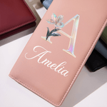 Personalized Pearl Effect Birth Flower  PU Leather Long Billfold Wallet with Name Daily Use Birthday Mother's Day Gift for Woman