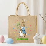 Personalized Cute Peter Rabbit Large Jute Tote Bag with Name Easter Party Gift for Kids