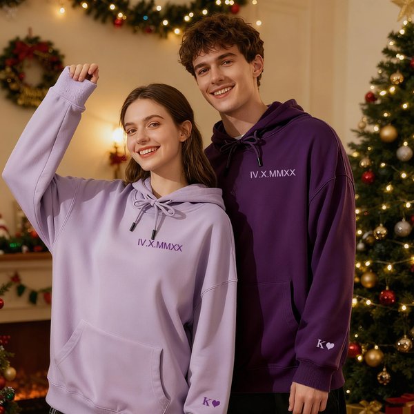 Felpa personalizzata con data di fidanzamento e iniziali ricamate - Regalo di San Valentino o anniversario per coppie
