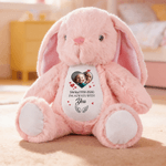 Personalized Cute Bunny Heart Photo Plush Stuffed Toy with Name Date and Text Easter Holiday Gift for Kids