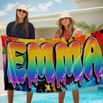 Asciugamano da spiaggia personalizzato con stampa splatter e design Graffiti, ad asciugatura rapida, con nome, regalo di compleanno per bambini amanti dei graffiti.