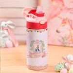 Personalized Cute Rabbit Easter Eggs Flower 12 oz Insulated Water Bottle with Straw and Spill-Proof Lid Easter Day Gift for Kids