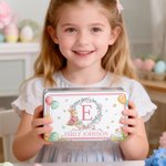 Personalised Cute Bunny Wreath Easter Egg Biscuit Tin Box with Text Storage Accessories Easter Party Gift for Boys Girls
