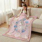 Coperta personalizzata con fiocco floreale, cornice, corona, coniglio, con nome, decorazione della stanza, regalo di compleanno e di Pasqua per bambini e bambine.