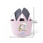 Personalized Cute Rabbit Initial Striped Easter Basket with Name and Bunny Ears Easter Party Favor Eggs Hunting Gift for Kids