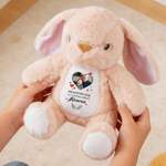 Personalized Cute Bunny Heart Photo Plush Stuffed Toy with Name Date and Text Easter Holiday Gift for Kids