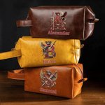 Personalized Royal Heraldic Alphabet PU Leather Toiletry Bag with Name and Initial Travel Accessories Birthday Gift for Man