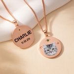 Personalised Cute Pet Face Photo Birthstone Necklace with Text Adoption Day Birthday Gift for Pet Owners