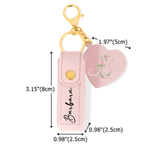 Personalized Heart-Shaped Mirror Floral PU Leather Lipstick Case Keychain with Name and Initial Wedding Birthday Gift for Bridesmaids Best Friends