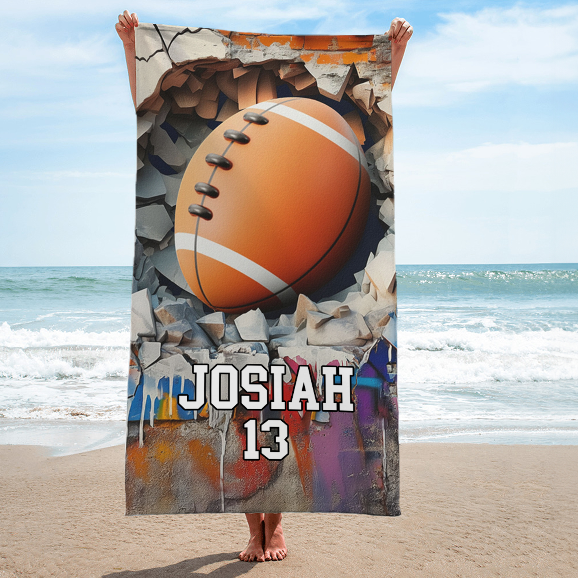 Serviette de plage surdimensionnée à séchage rapide avec nom et numéro Accessoires de plage Cadeau d'anniversaire pour les amoureux du sport