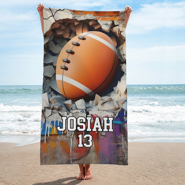 Serviette de plage surdimensionnée à séchage rapide avec nom et numéro Accessoires de plage Cadeau d'anniversaire pour les amoureux du sport