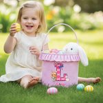 Personalized Cute Wreath Bunny Ears Cartoon Character Initial Plaid Easter Basket with Name Easter Day Eggs Hunting Gift for Kids