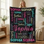 Personalized Multicolor Word Cloud Soft Throw Blanket with Name Home Decor Birthday Gift for Family Friends