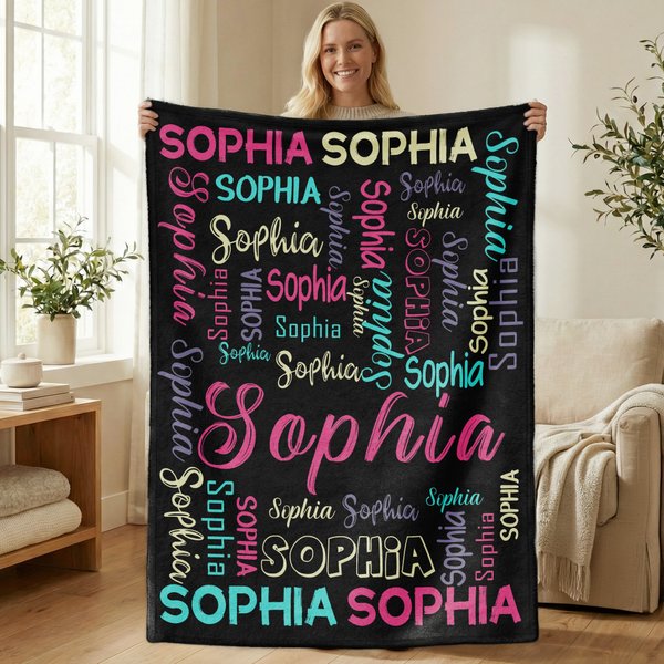 Personalized Multicolor Word Cloud Soft Throw Blanket with Name Home Decor Birthday Gift for Family Friends