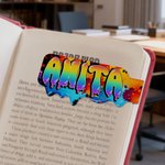 Segnalibro magnetico personalizzato in stile graffiti, con nome gocciolante e arcobaleno, clip di lettura, accessorio di compleanno per gli amanti dei libri.