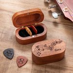 Custodia magnetica porta plettri per chitarra in legno personalizzata, con nome o monogramma inciso - Regalo di compleanno per musicista o chitarrista