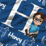 Personalized Horse Silhouette Cartoon Character Design Soft Throw Blanket with Name and Initial Home Decor Birthday Gift for Horse Lovers