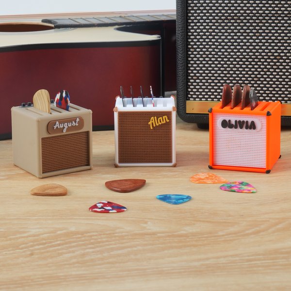 Personalized 3D Printed Retro Guitar Amp Shape Guitar Picks Storage Box with Name Birthday Gift for Musician Guitar Player