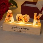 Veilleuse LED personnalisé avec 3-7 photos texte et nom - Photos collage découpées en forme de texte - Cadeau Saint-Valentin mariage pour couple