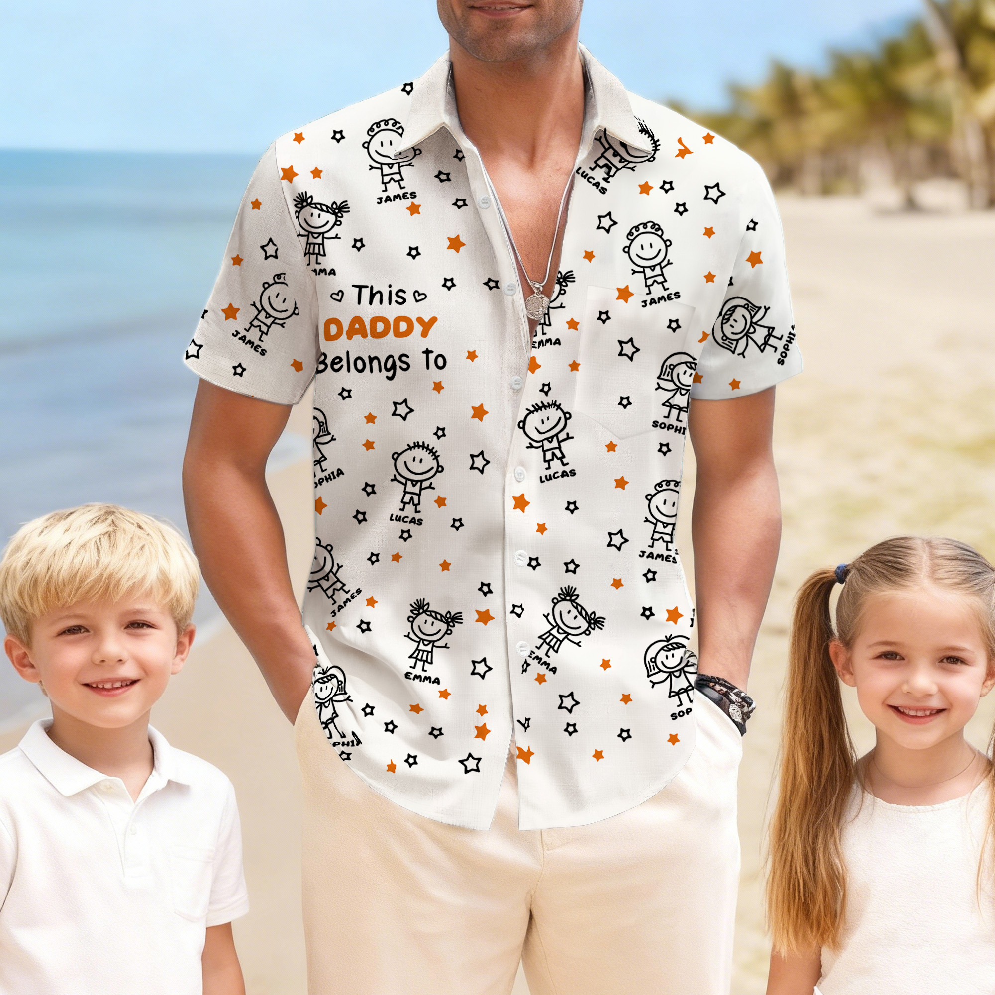 Chemise hawaïenne personnalisée avec nom Essentiels pour la fête des pères Cadeau d'anniversaire pour homme papa famille