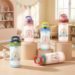 Personalized Cute Rabbit Easter Eggs Flower 12 oz Insulated Water Bottle with Straw and Spill-Proof Lid Easter Day Gift for Kids