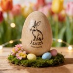 Personalised Happy Spring Bunny Wooden Easter Egg with Engraved Name Easter Basket Stuffers Home Decor Party Favors Gift for Kids