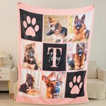 Manta personalizada con huellas multicolor con 6 fotos de mascotas nombre e inicial regalo de cumpleaños o recuerdo para amantes de perros y gatos