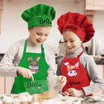 Personalized Cute Easter Bunny Adjustable Kid Apron Chef Hat Set with Name and Pocket Cooking Accessory Easter Gift for Boys Girls