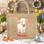 Personalized Cute Peter Rabbit Large Jute Tote Bag with Name Easter Party Gift for Kids