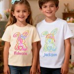 Maglietta personalizzata per bambini in cotone 100% Graffiti Bunny, con nome, abiti da festa, oggetti di scena per la festa di Pasqua, regalo per bambini.