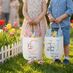 Personalisierte Floral niedlichen Hasen Initial Osterkorb mit Text Jahr und Name Ei Jagd Partei Ostern Geschenk für Kinder