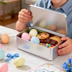 Personalised Cute Bunny Wreath Easter Egg Biscuit Tin Box with Text Storage Accessories Easter Party Gift for Boys Girls
