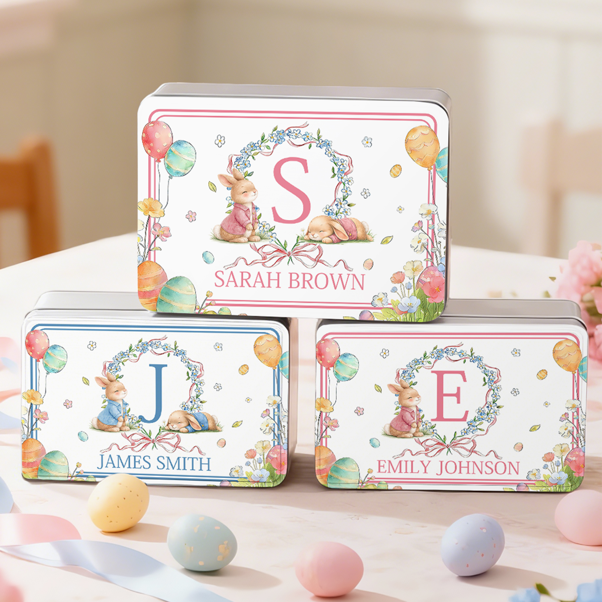 Boîte en fer blanc personnalisée avec texte pour les œufs de Pâques Cadeau de Pâques pour les garçons et les filles