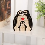 Personalised Wooden Black Penguin Family Red Heart Puzzle with 2-5 Engraved Names Home Decor Birthday Anniversary Gift for Family